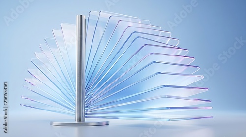 Clean minimalist 3D render of transparent glass plates forming a circular spiral design suitable for digital background wallpaper.