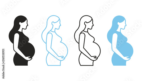 pregnant woman silhouette icon set for pregnancy maternal healthcare obstetrics medical clinic baby maternity product branding