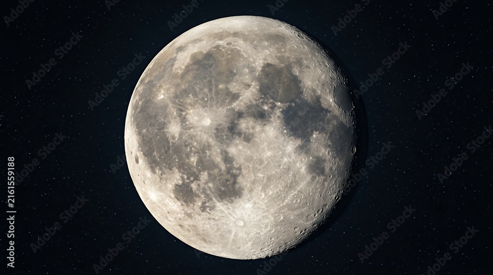 Fototapeta premium Detailed View of Waxing Gibbous Moon Displaying Craters and Surface Texture in Dark Sky moon waxing gibbous isolated black night sky detailed texture craters surface lunar astronomy space celestial