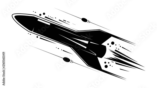 Fotografie A sleek futuristic spaceship zooms through space leaving behind streaks of light