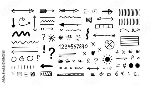 Bild auf Leinwand Hand drawn doodles featuring arrows lines numbers symbols and various shapes for