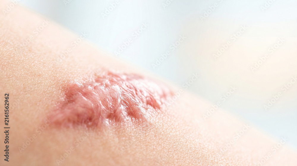 Fototapeta premium Keloid scar tissue on skin showing texture and detail 
