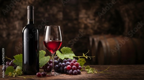 Luxury Red Wine Bottle and Glass with Grapes for National Red Wine Day
