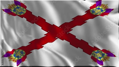 Flag of the Viceroyalty of New Spain waving slowly in the foreground.