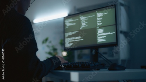 Obraz na płótnie software developer engineer with programming screen; a developer viewing a. software guides buyer choices, developer frames the scene, and engineer adds useful meaning. In a clear visual scene.