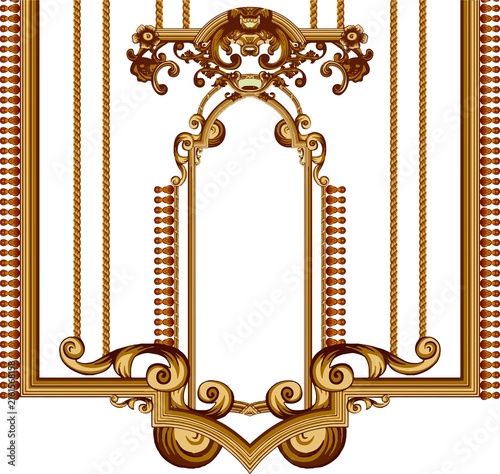 Canvas Print Ornate golden baroque frame border design with decorative elements and hanging