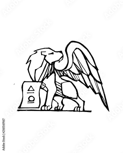 Obraz na plátne Winged lion and tablet symbol of Saint Mark