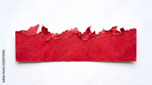 A piece of red torn paper with a rough ripped edge texture isolated for design projects