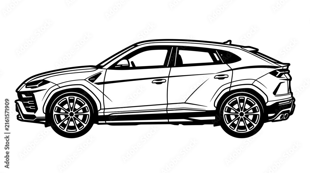 Fototapeta premium Modern Luxury SUV Automobile Line Drawing.