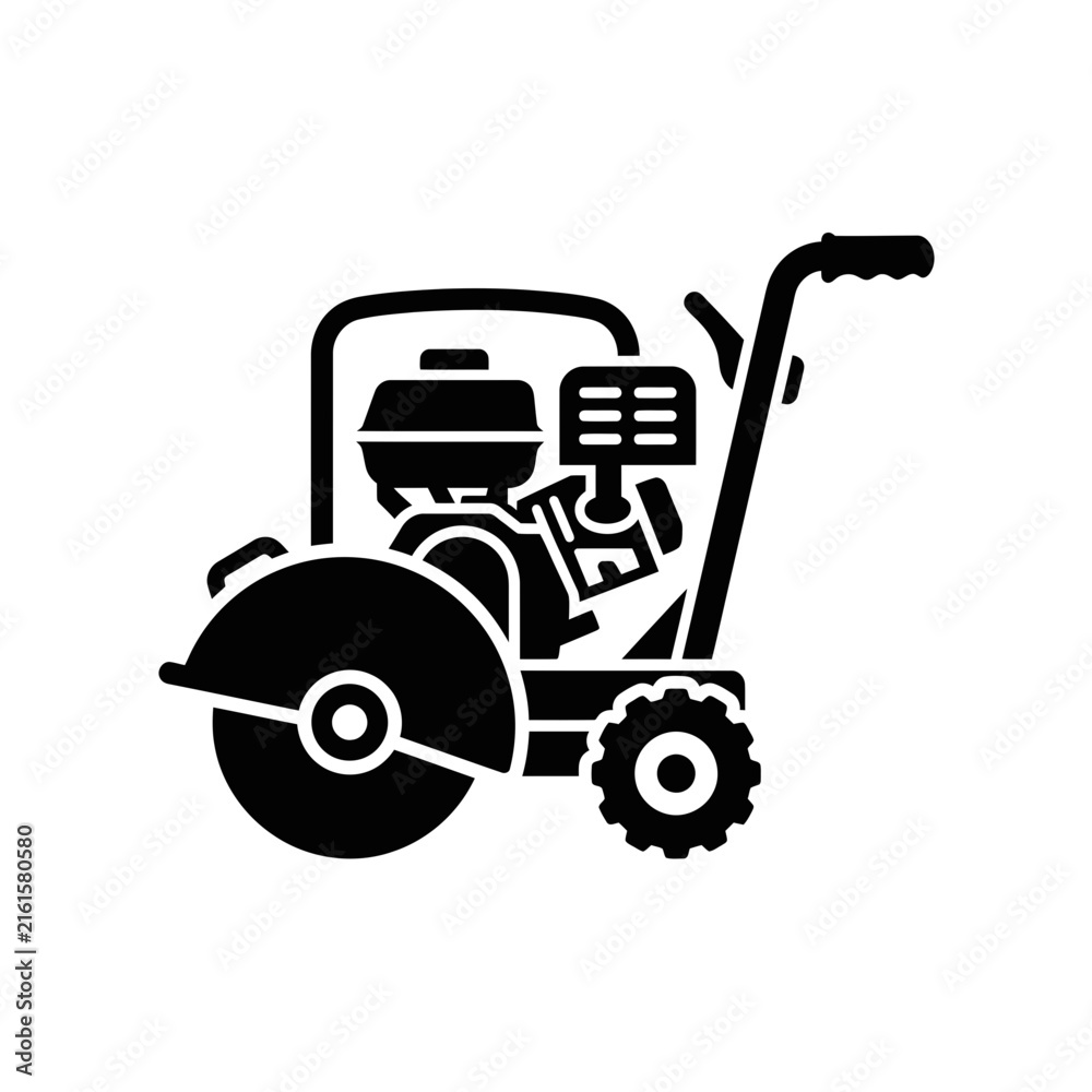Naklejka premium Corporate Black and White of a Heavy Duty Walk Behind Lawn Mower with Side Discharge and Cutting Deck