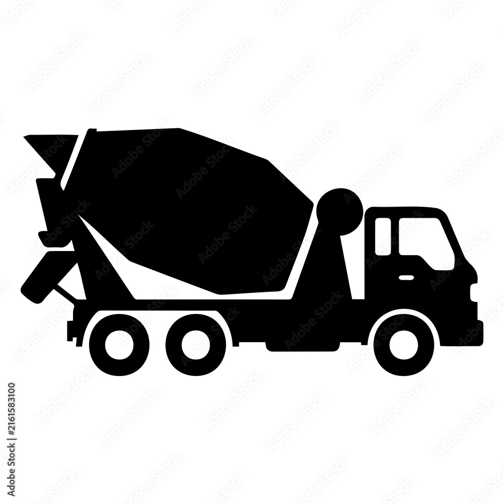 Fototapeta premium Black simple concrete mixer truck for various construction works and industrial projects.