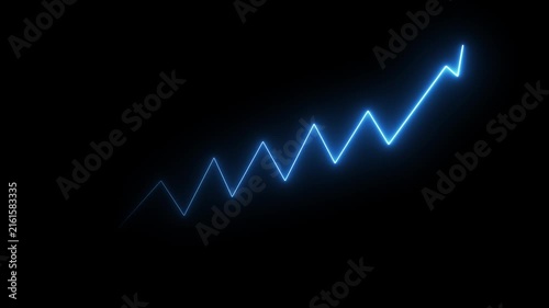 Glowing blue neon upward trending financial chart line animation. Stock market success. Business growth concept. 4K loop video.