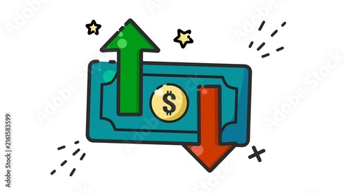 An animated financial chart icon featuring rising and falling arrows; suitable for financial presentations, investment reports, or business growth analysis charts illustrating the concept of trading g