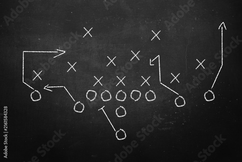 Hand draw blank american football, playing field, game strategy on chalkboard, design element