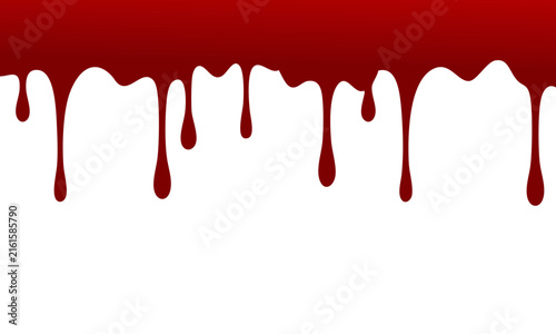 Halloween vector blood seamless border. Red dripping liquid paint with splatter, leaking bleeding splashes. Horror stain, crude blob bg. Isolated horror ink trickle. Grunge splat abstract leak texture