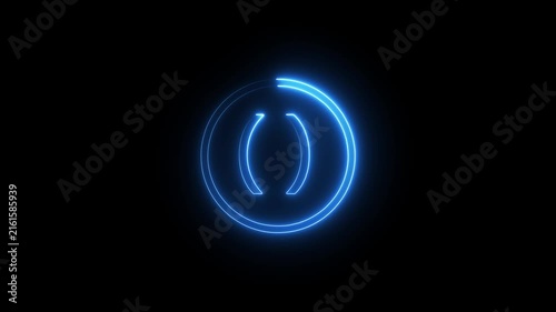 Glowing blue neon loading circle animation with parentheses symbol isolated black background.