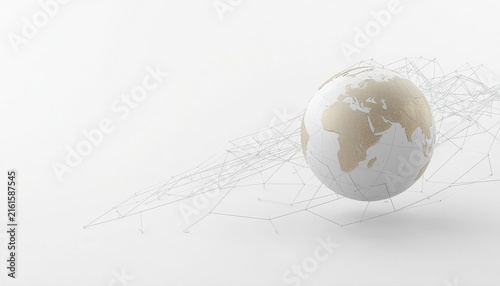 Global network connection globe earth map data stream white background with connection technology communication international abstract background continent particle futuristic information