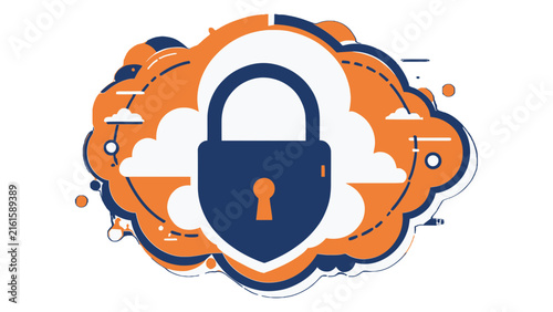 Cyber Security Padlock Icon on Cloud Background for Digital Data Protection