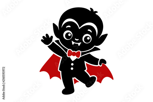 Obraz na plátně Cute Little Vampire Silhouette, Spooky Halloween Vampire Vector, Friendly Dracul
