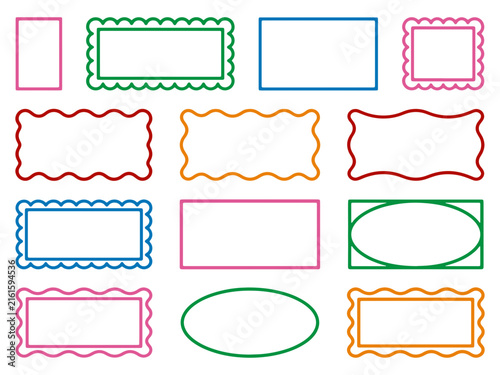 Rectangular colorful border frames set with wavy and straight edges for decorative design project.