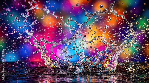 Colorful water splash with vibrant background lights
