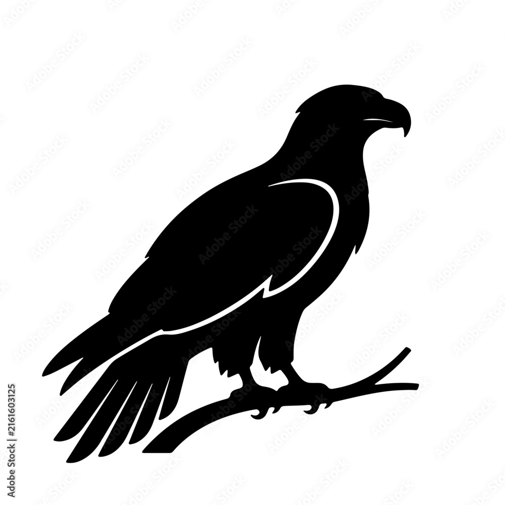 Fototapeta premium Eagle Silhouette Collection Black Bird of Prey Flying and Standing Isolated Vector Illustrations on White Background