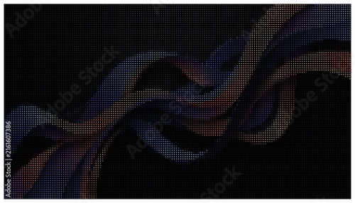 Abstract wave dots colorful pattern dark backdrop.
