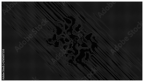 Circuit board trace pattern with glowing pixels.