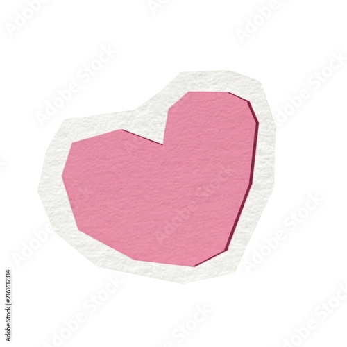 Pink Paper Cutout Heart with White Torn Paper Border Isolated on White Background for Love Greeting Card Scrapbook Valentine and Romantic Craft Vector Illustration
