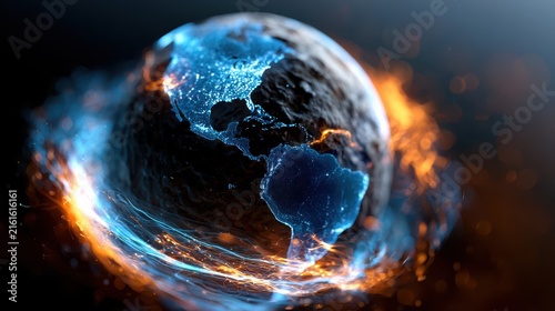 Digital Earth with Glowing Energy and Global Technology Network Concept