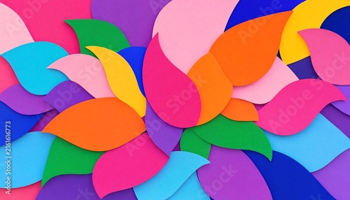 Colorful paper art composition with layered abstract petal shapes creating background abstract background colorful handmade creative decoration illustration backdrop papercraft celebration