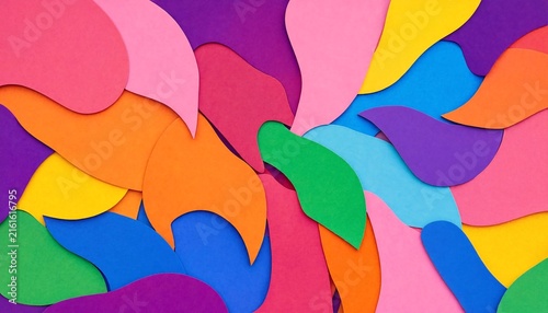 Handmade paper cut out layered background featuring dynamic overlapping leaf petals abstract background colorful handmade creative decoration illustration backdrop papercraft celebration