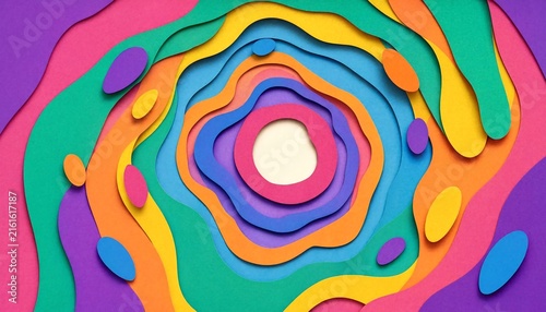 Colorful papercraft abstract concentric circular tunnel ripple wave pattern background with papercraft abstract concentric circular background colorful creative handmade structure decoration