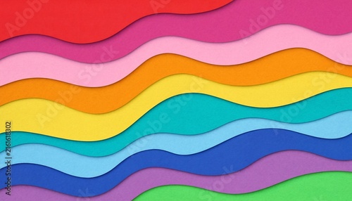 Abstract layered paper cutout design with rainbow wavy lines abstract background turquoise illustration decoration creative backdrop wallpaper composition artistic gradient horizontal