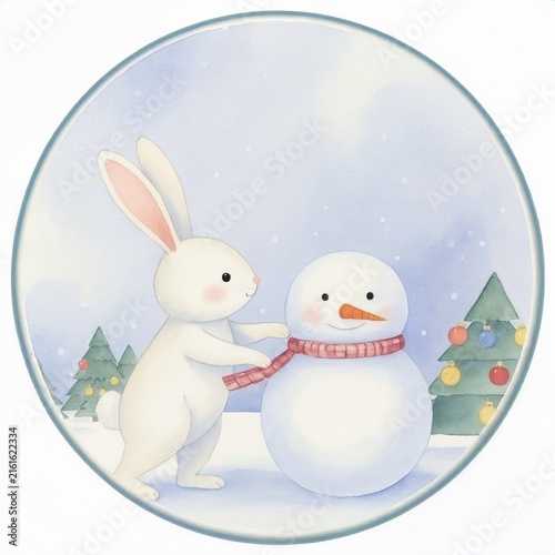 うさぎと雪だるま