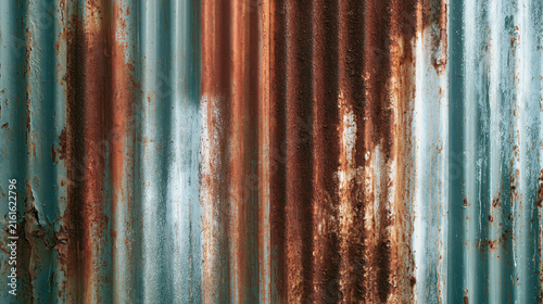 Rusted Corrugated Metal Texture Background with Peeling Paint