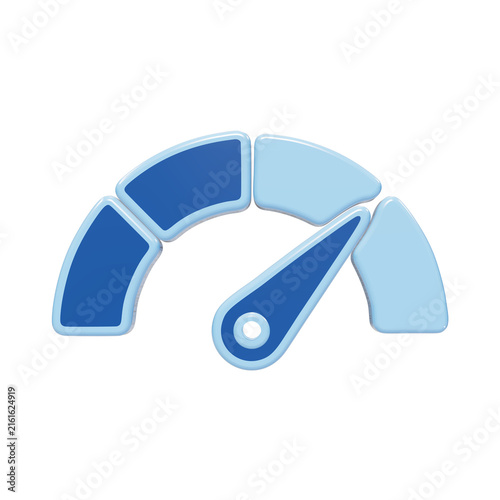 Obraz na płótnie 3D speedometer gauge icon with blue segments and needle indicator isolated on a