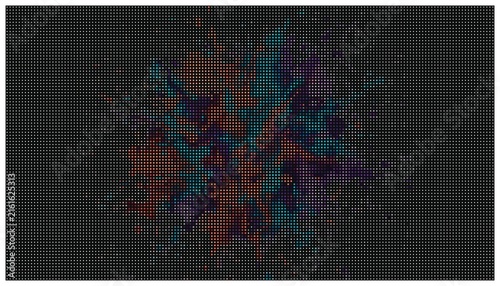 Konstfotografi Central burst of glowing neon pixels on blackness.