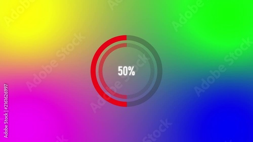 Percent Circular Progress Loading Animation with Colorful Background.4k video