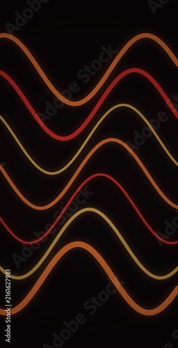 Vibrant red and orange wavy grain stripes on black background, seamless texture red stripes orange stripes