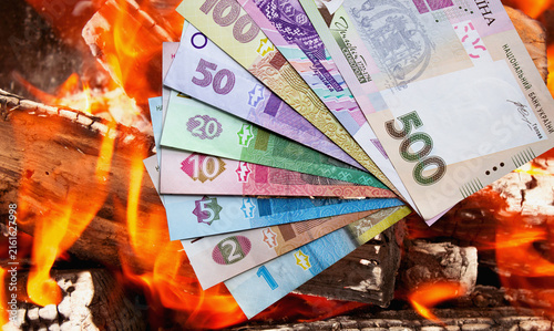 Foto Hryvnia Ukrainian national currency on a black background