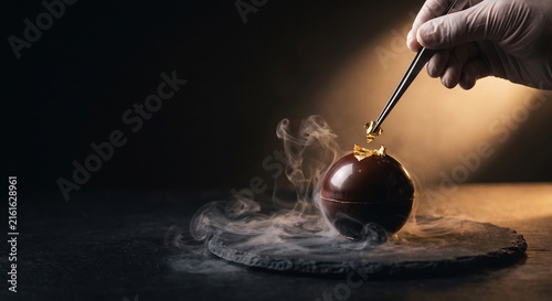 Michelin Star Chef Gold Leaf Chocolate Dessert Liquid Nitrogen