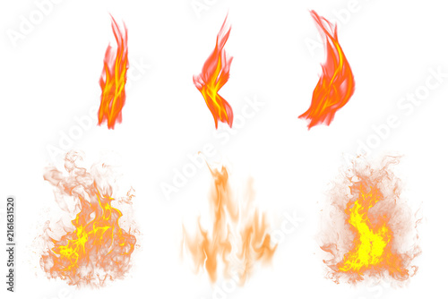 Obraz na płótnie Fire flame blaze set fiery element smoke glowing effect background vector illust
