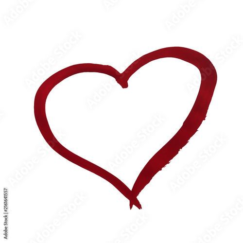 A hand drawn red heart shape illustration with a rough artistic brush stroke texture for romantic projects