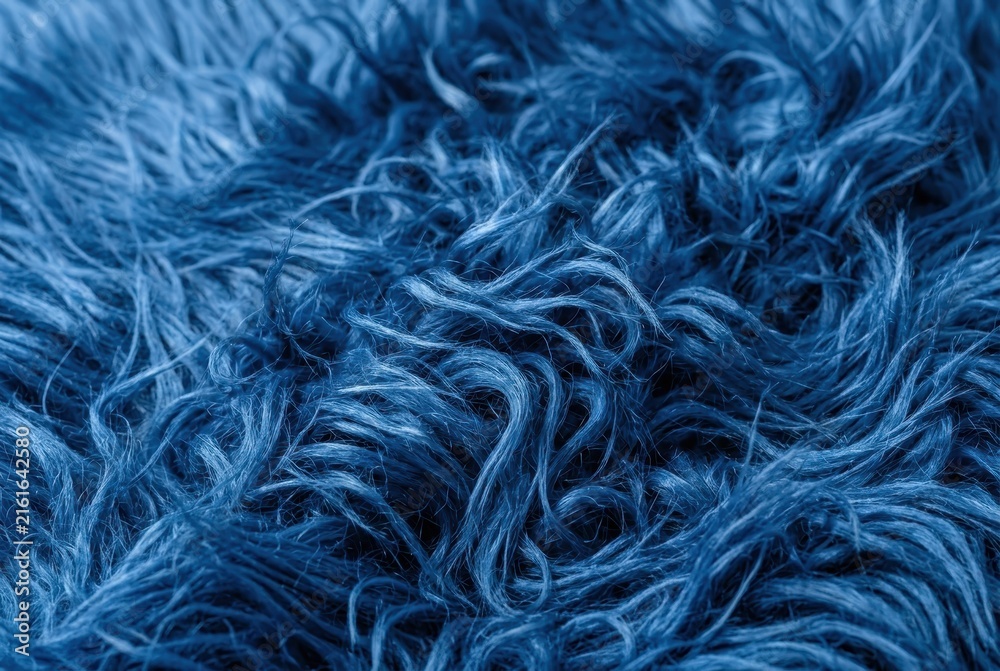 Obraz premium Abstract Blue Faux Fur Texture Background. Soft Shaggy Long Hair Carpet or Rug Surface for Design and Decor.