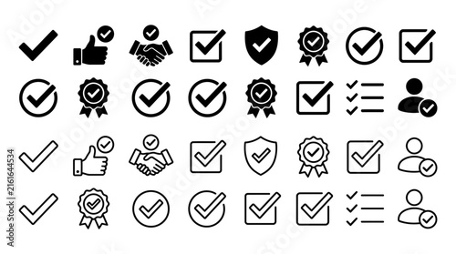 Foto Collection of checkmark and approval icons in a linear style