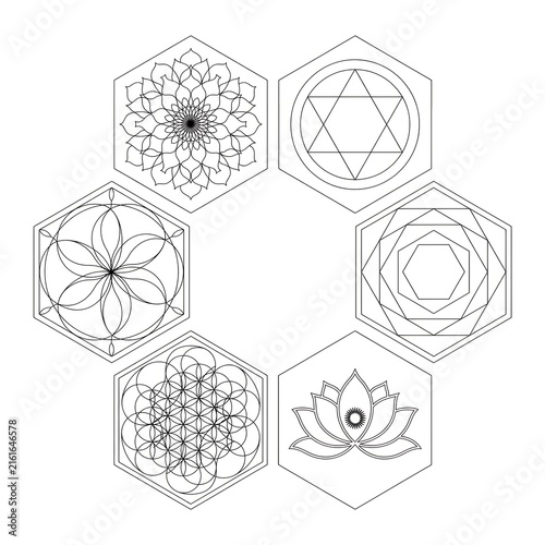 Ancient geometry symbols white background six high resolution picture