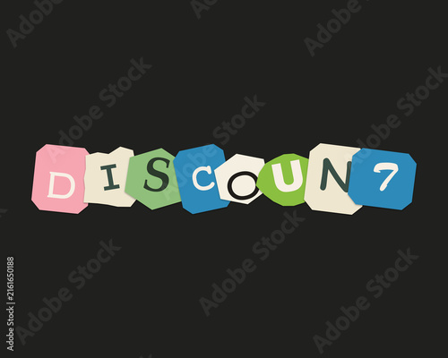 Cuadro en lienzo Discount word written with colorful ransom note style paper letters on a dark ba