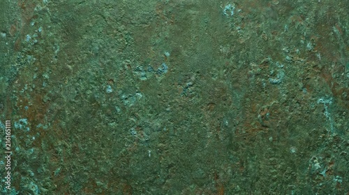 Obraz na płótnie Verdigris copper background with textured oxidized metal surface
