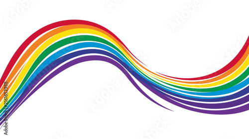 Abstract rainbow wave design with colorful flowing lines on a white background.